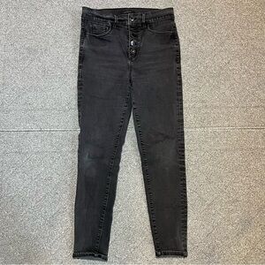 Ann Taylor LOFT The Skinny Jewel Button Fly Jeans Womens Size 8 Black Denim
